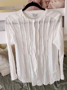NWT Sundance Pintuck Bpho Organic Cotton Sleeve Top Small Button Up TOP White PS